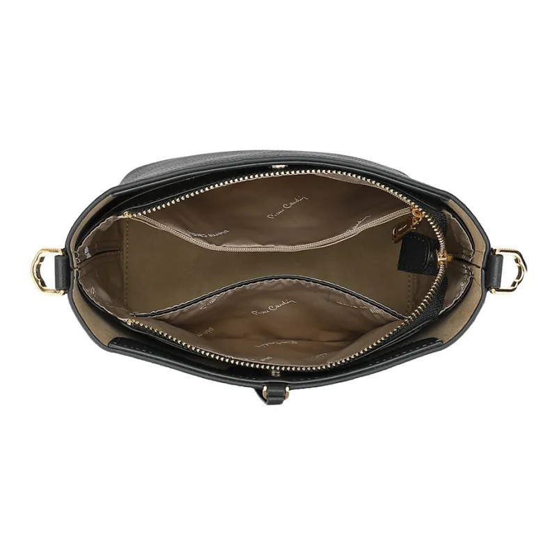 PIERRE CARDIN Top Grain Cow Leather Shoulder Bag Regular Women's Black/Beige-8