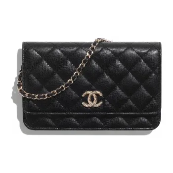 CHANEL Shiny Calfskin Wallet Women's Black