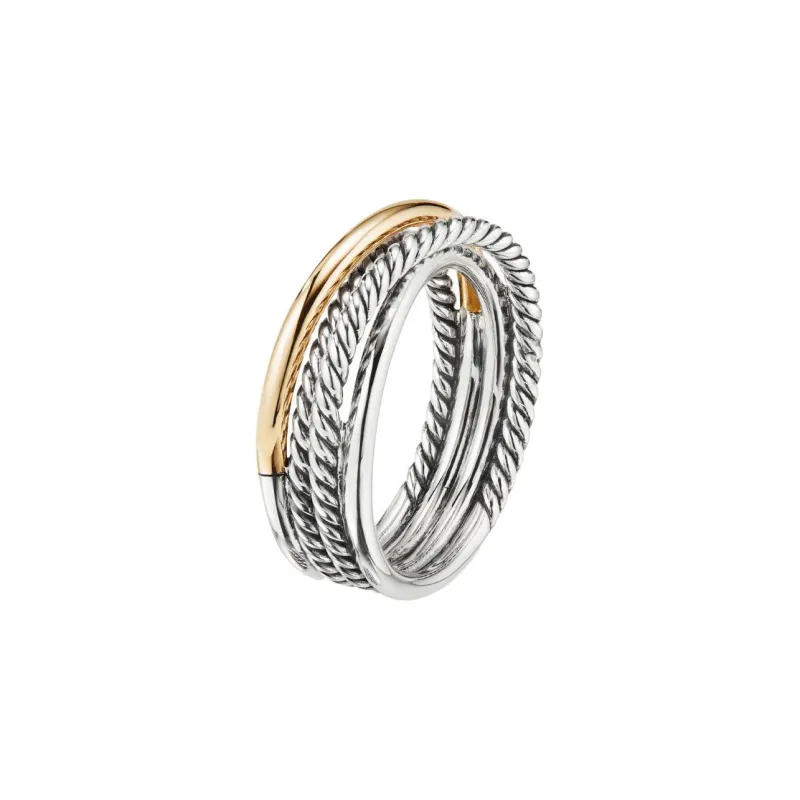 David Yurman 18kt Yellow Gold And Sterling Silver Crossover Band Ring 6.8mm-1