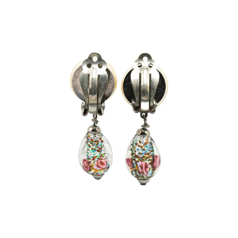CHANEL 1980 1990 Faux Pearl Cc Drop Clip On Costume Earrings-1