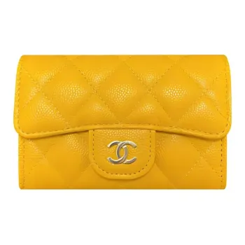 CHANEL Calfskin Card Holder Women's Yellow