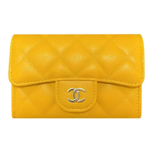 CHANEL Calfskin Card Holder Women's Yellow