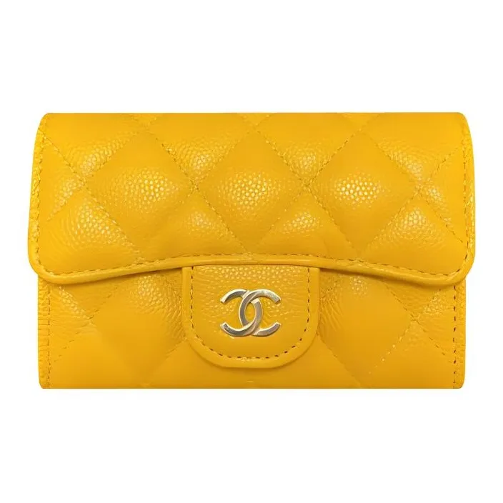 CHANEL Calfskin Card Holder Women's Yellow-0