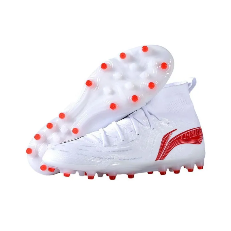 LiNing Artificial Ground Durable Breathable Soccer Shoes Men's White Red-3