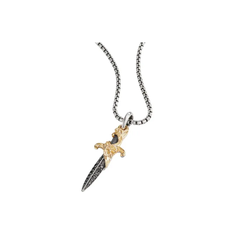 David Yurman 18kt Yellow Gold And Sterling Silver Waves Dagger Diamond Amulet 43.8mm-1