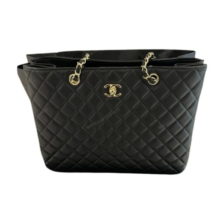 CHANEL Lambskin Tote Bag Shopping Bag Handbag Shoulder Bag Large Size Unisex Black-1