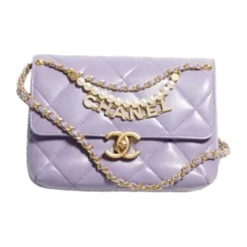 CHANEL Classic Flap CF Artificial Pearl Shiny Lambskin Flap Bag, Shoulder Bag, Crossbody Bag Mini Women's Taro Purple
