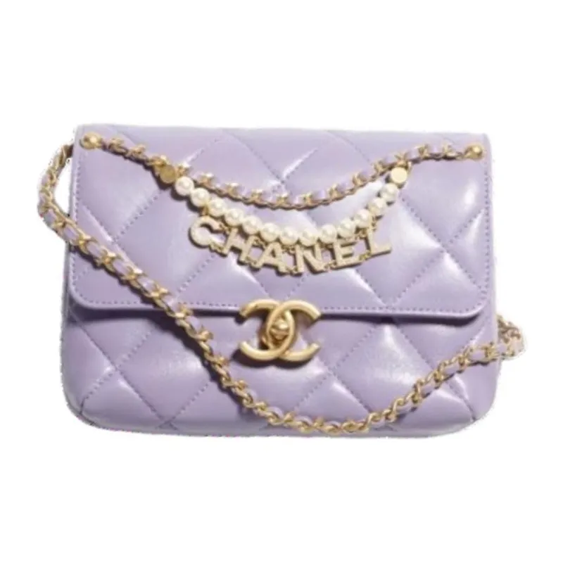 CHANEL Classic Flap CF Artificial Pearl Shiny Lambskin Flap Bag, Shoulder Bag, Crossbody Bag Mini Women's Taro Purple-0