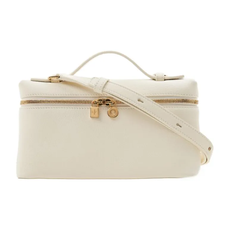 Loro Piana Leather Makeup Bag, Shoulder Bag, Crossbody Bag, Handbag Women's White-0