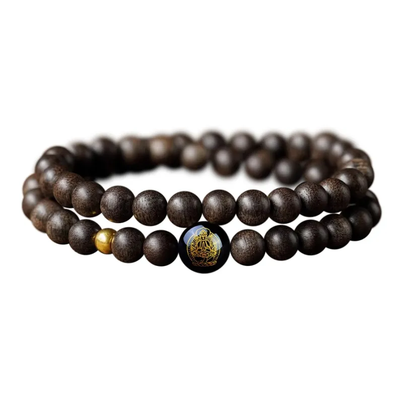 FANGYUANXIAOFU Fragrance Enhancer, Agarwood Single Wrap Beaded Bracelet, Double Loop Prayer Bead Bracelet Unisex-23