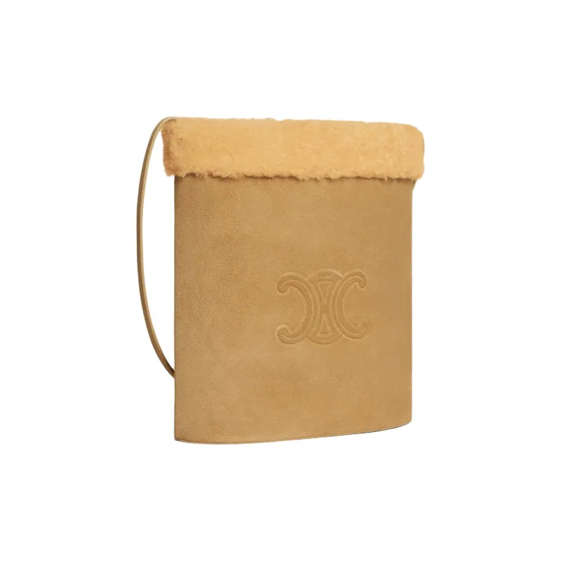 CELINE Calfskin Bucket Bags Crossbody Bag, Shoulder Bag Men's Natural-3
