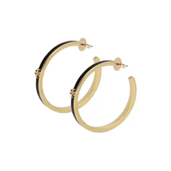 TORY BURCH Logo Plaque Hoop Earrings