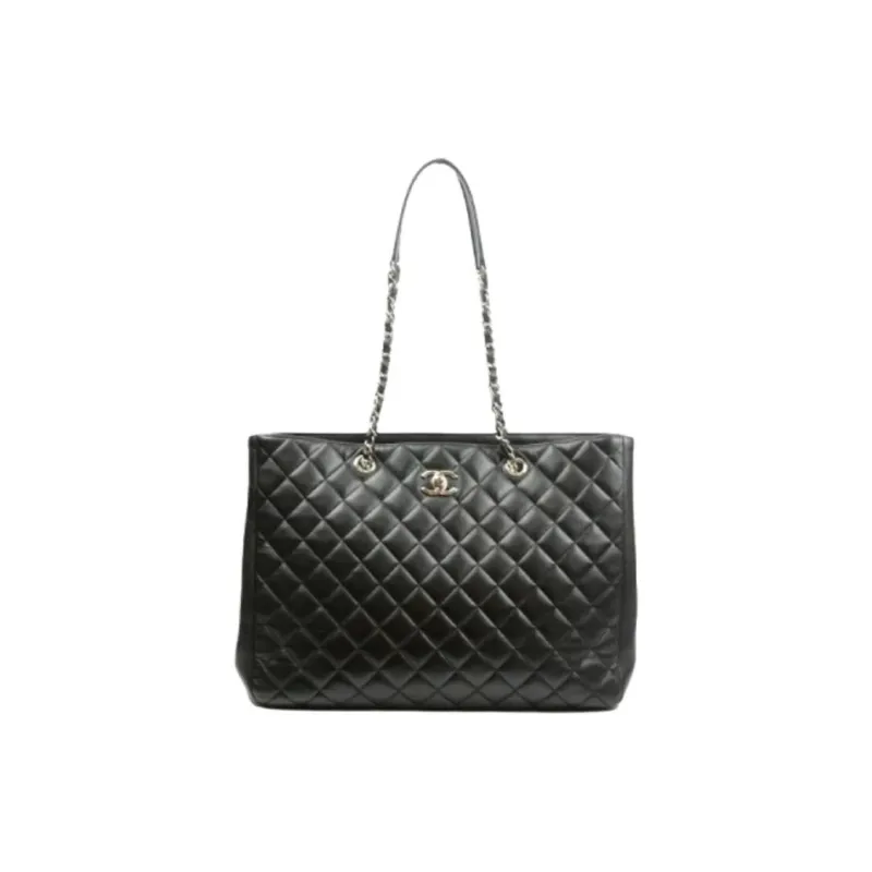 CHANEL Lambskin Tote Bag Shopping Bag Handbag Shoulder Bag Large Size Unisex Black-0