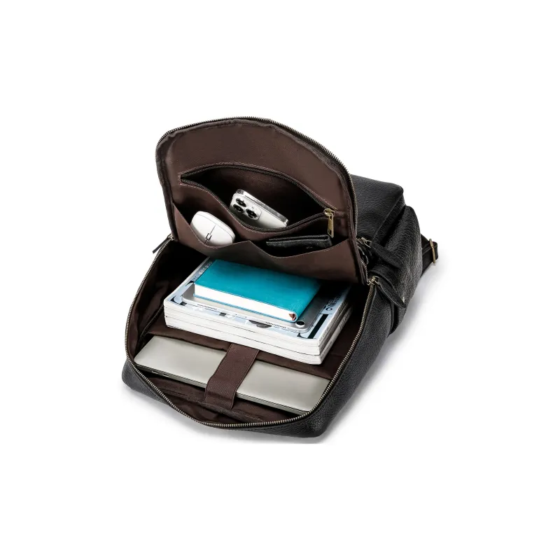 Ace Paul Top Grain Cow Leather Backpack Regular Unisex Black-6