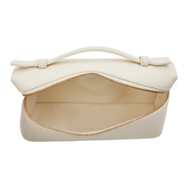 Loro Piana Leather Makeup Bag, Shoulder Bag, Crossbody Bag, Handbag Women's White-3