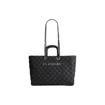 Clannad Cow Leather Tote Bag Shopping Bag Shoulder Bags Large Size Women's Black
