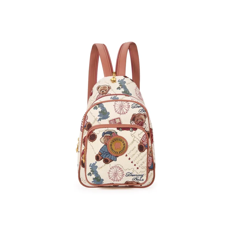 DANNYBEARJEANS Fabric Backpack Regular Unisex Gentleman Bear White/Rose Pink-6