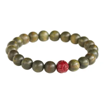 FANGYUANXIAOFU Green Sandalwood Plain Circle Beaded Bracelet Unisex