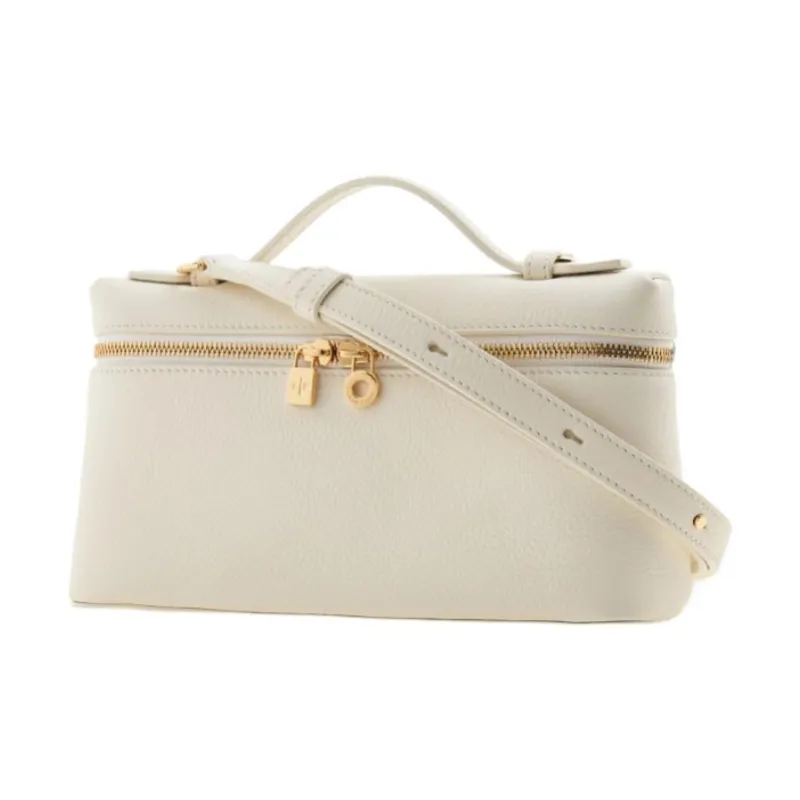 Loro Piana Leather Makeup Bag, Shoulder Bag, Crossbody Bag, Handbag Women's White-1