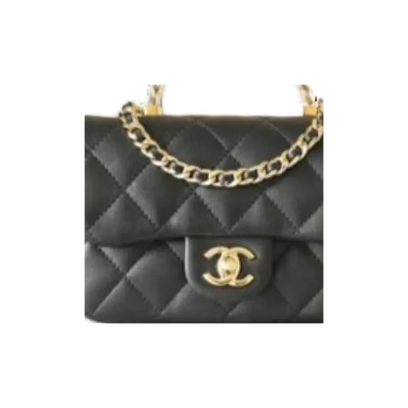 CHANEL Lambskin Flap Bag Handbag, Shoulder Bag, Crossbody Bag Mini Unisex Black-4