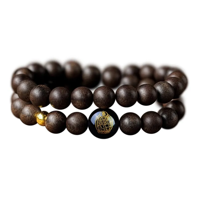 FANGYUANXIAOFU Fragrance Enhancer, Agarwood Single Wrap Beaded Bracelet, Double Loop Prayer Bead Bracelet Unisex-34