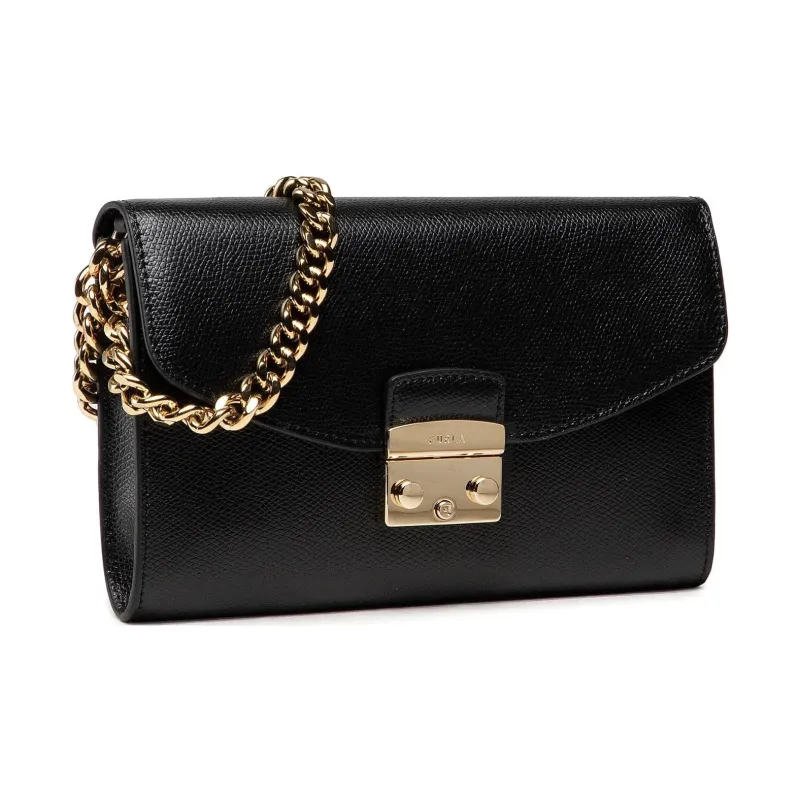 Furla Metropolis Collection Leather One Shoulder Portable Clutch Women's Black-1