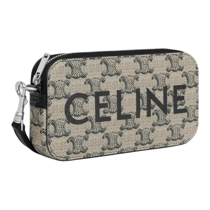 CELINE Triomphe Canvas One Shoulder Crossbody Clutches Unisex Light Brown-1
