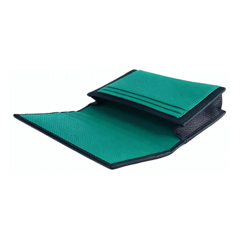 BVLGARI Leather Card Holder Men's Marine Blue & Green-3