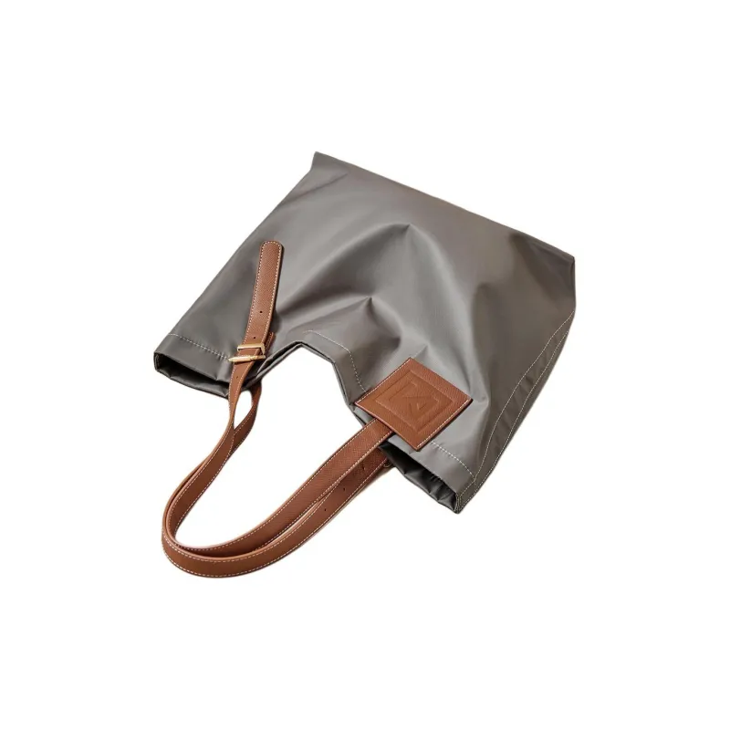 15 MINS Fabric With Synthetic Leather Tote Bag Shopping Bag Shoulder Bags Regular Women's Mist Gray Green-3