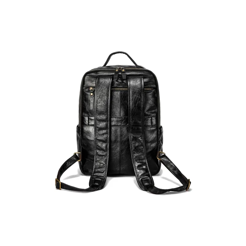 Ace Paul Top Grain Cow Leather Backpack Regular Unisex Black/Coffee-3