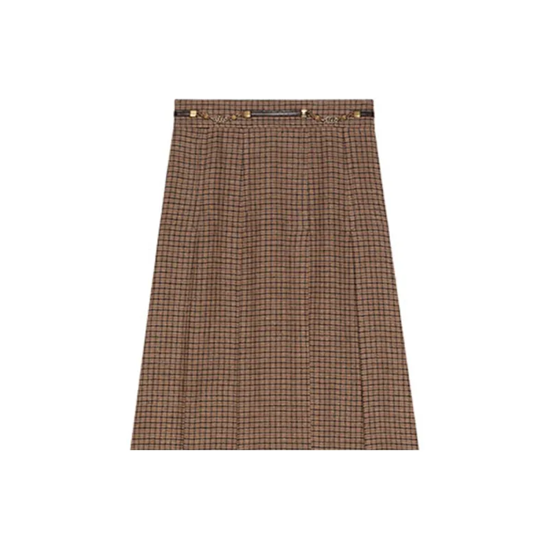 GUCCI FW21 Casual Long Skirt Women's Brown-4