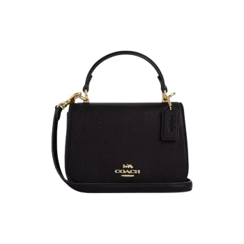 COACH Cross Grain Leather Shoulder Bag, Crossbody Bag, Handbag Small Size Women's Black