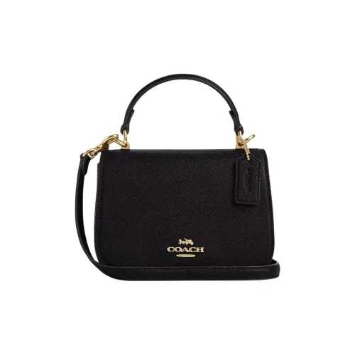 COACH Cross Stitch Leather Shoulder Bag, Crossbody Bag, Handbag Small Size Women's Black
