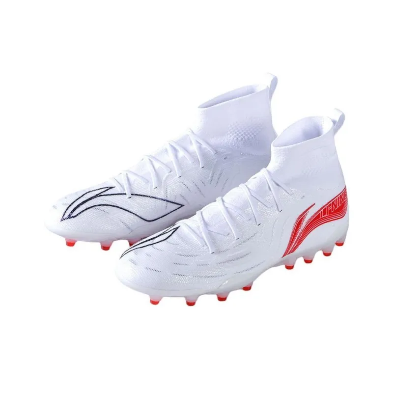 LiNing Artificial Ground Durable Breathable Soccer Shoes Men's White Red-1