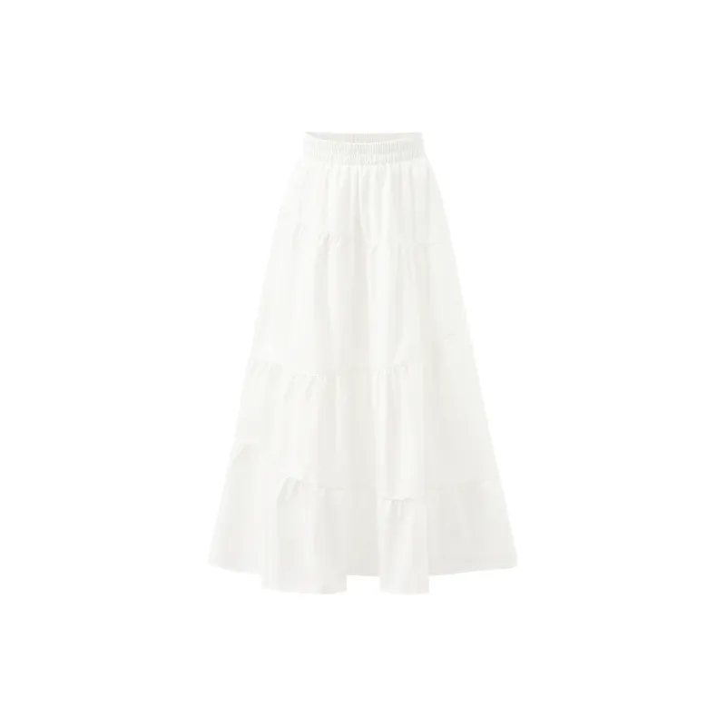 XUANSHU Casual Long Skirt Women's White-1