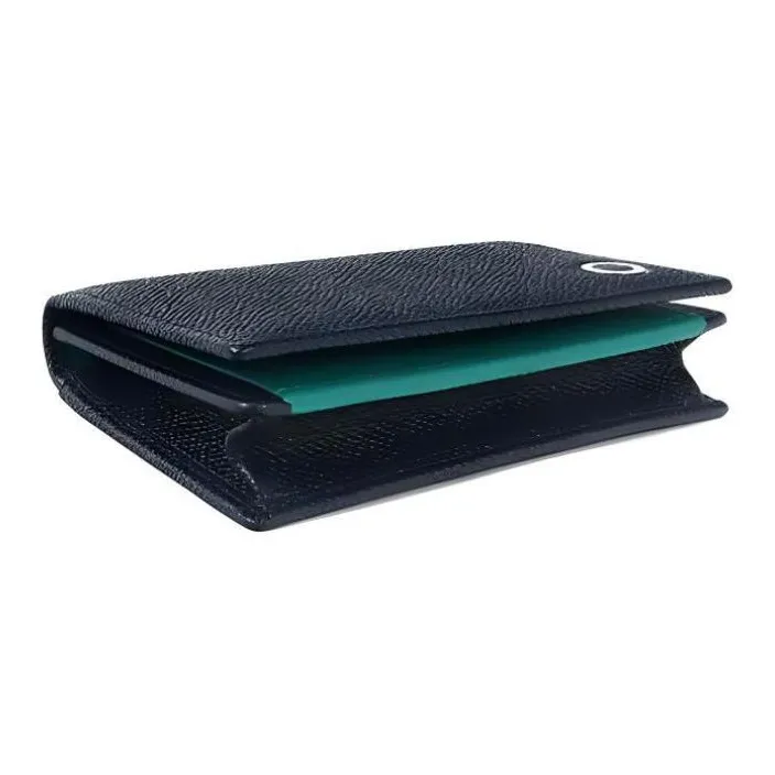 BVLGARI Leather Card Holder Men's Marine Blue & Green-2