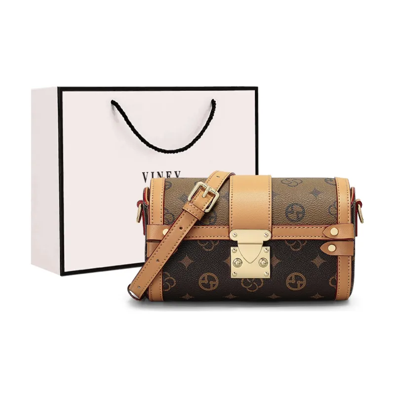 VINEY Synthetic Leather Shoulder Bag Crossbody Bag Cylinder Bag Small Size Women's Coffee-5