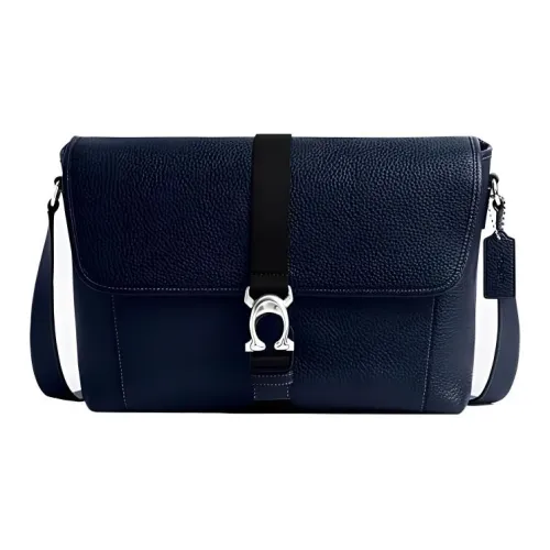 COACH BECK Grained Calfskin Messenger Bag Shoulder Bag Crossbody Bag Large Size Men's Dark Blue