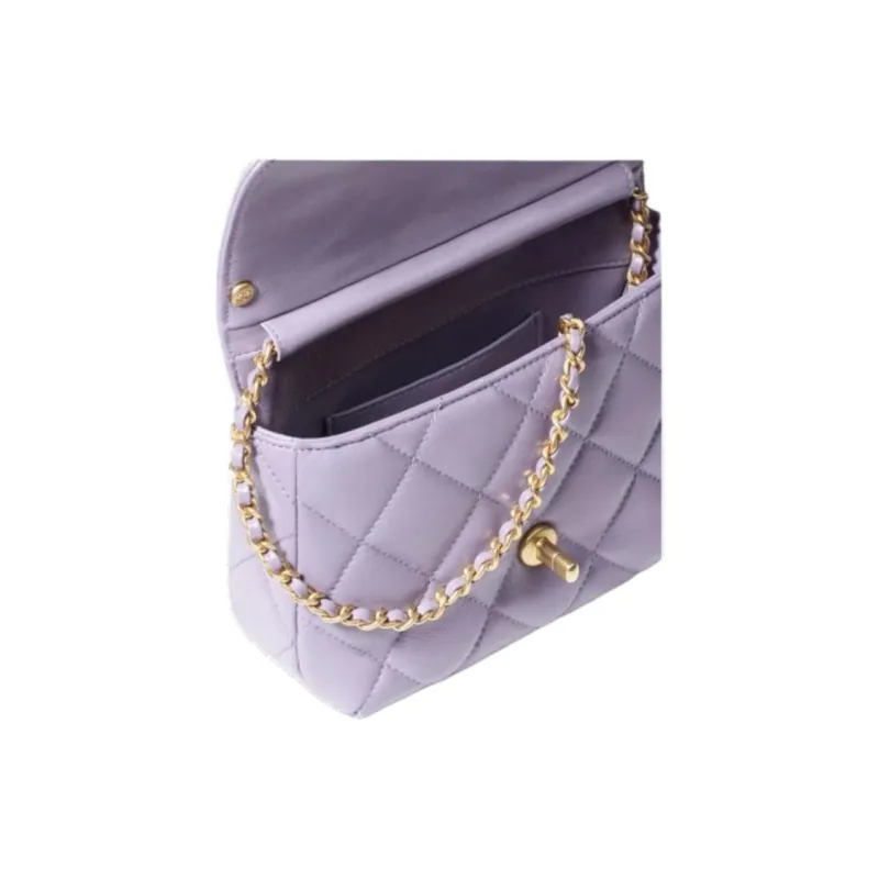 CHANEL Classic Flap CF Artificial Pearl Shiny Lambskin Flap Bag, Shoulder Bag, Crossbody Bag Mini Women's Taro Purple-2