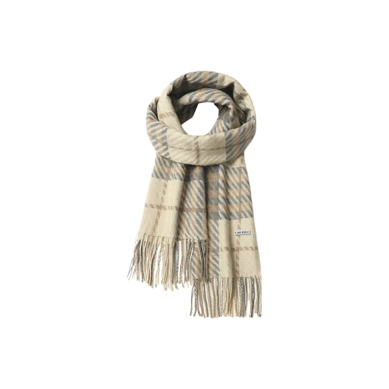 CARTELO Faux Cashmere, Polyester Knit Scarves Unisex Black Gray/Gray Beige-1