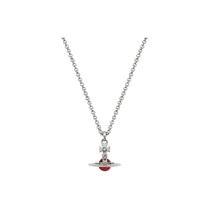 Vivienne Westwood Brass Little Red Ball, 3D Effect Saturn Pendant Necklace Women's Silver/Red-0