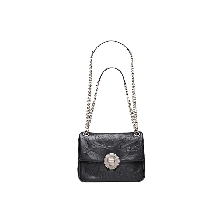 PECO Cow Leather Small Square Bag Shoulder Bag Women's Black/Brown-1
