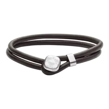 EMPORIO ARMANI Steel, Leather Bracelets Men's Black
