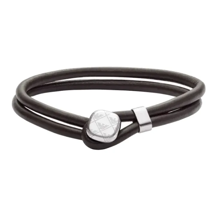 EMPORIO ARMANI Steel, Leather Bracelets Men's Black-0