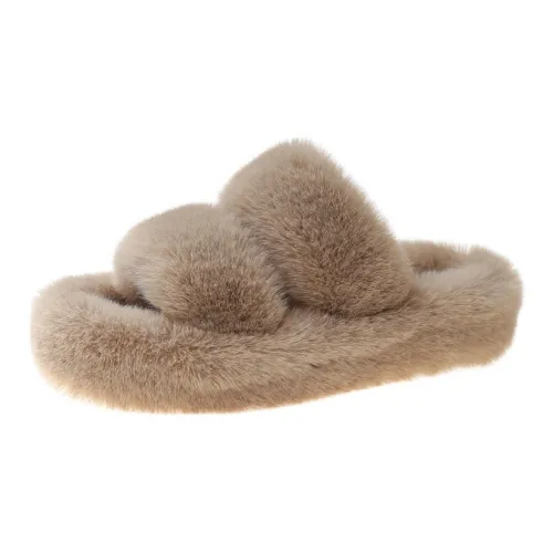 NAIHUO Candy Color Furry Slippers Double Stripe Slide Slippers Home Everyday Platform Fleece Shoes