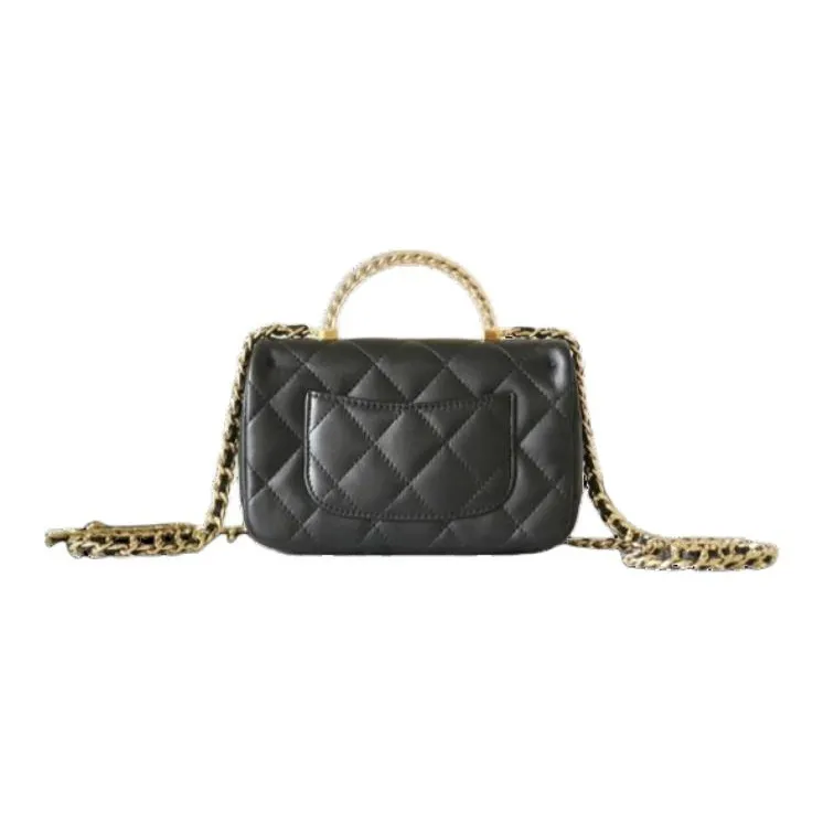 CHANEL Lambskin Flap Bag Handbag, Shoulder Bag, Crossbody Bag Mini Unisex Black-2