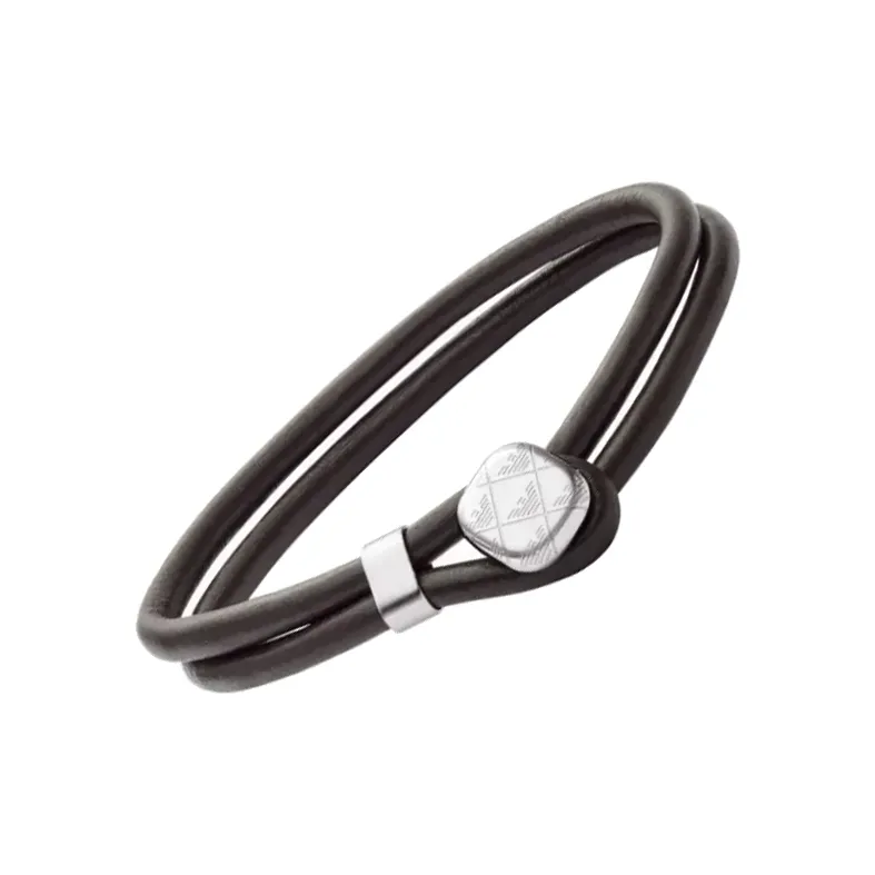 EMPORIO ARMANI Steel, Leather Bracelets Men's Black-2