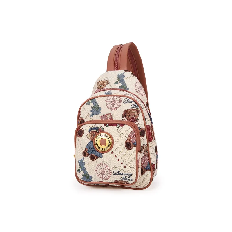 DANNYBEARJEANS Fabric Backpack Regular Unisex Gentleman Bear White/Rose Pink-7