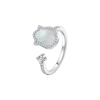 BABYBEI 925 Sterling Silver With 18K White Gold Plating Mother Of Pearl Synthetic Cubic Zirconia Rings Women's