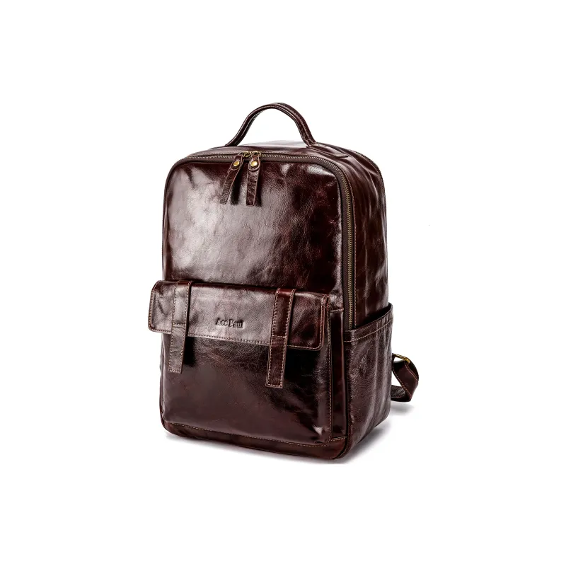 Ace Paul Top Grain Cow Leather Backpack Regular Unisex Black/Coffee-10
